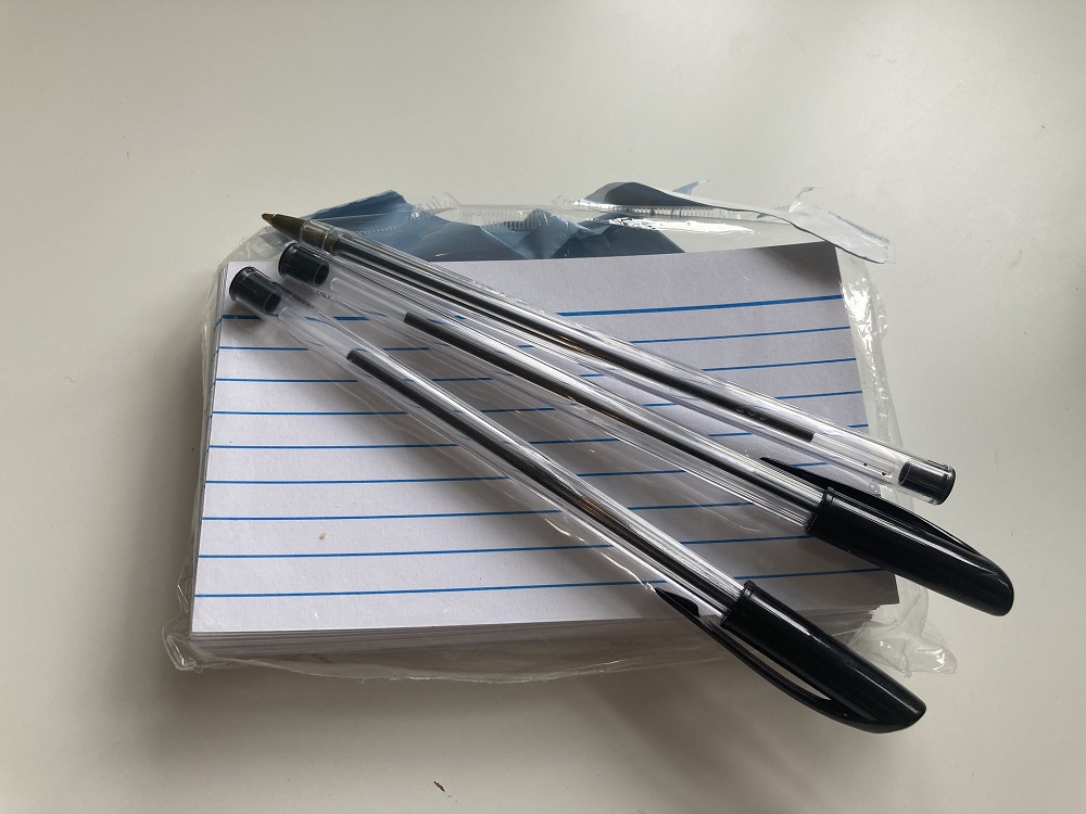 Index cards and ballpoint pens