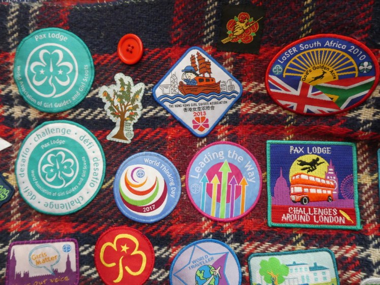 Thinking Day 2017 badges on my camp blanket
