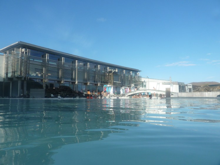 The main building as seen from the blue water of the Blue Lagoon