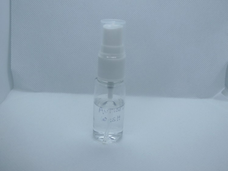 Mini bottle of antibacterial wash