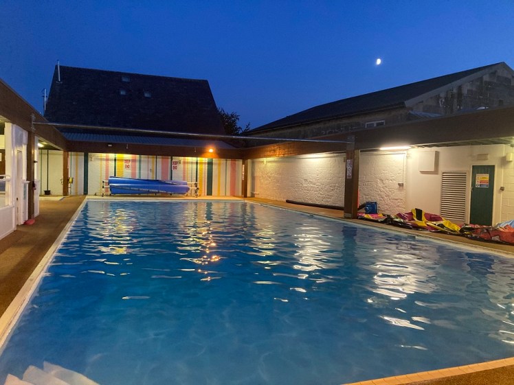 Open air pool by night