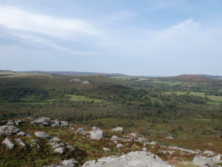 Hound Tor and Greator seem from across the valley at Smallacombe Rocks