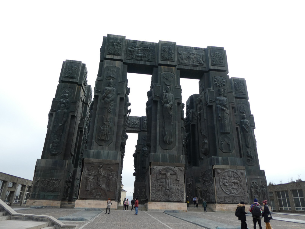 The Chronicle of Georgia: a massive grid of massive black pillars, as seen from the front.