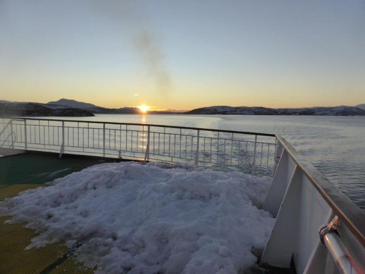 Snow on the rear deck of the Hurtigruten MS Nordlys