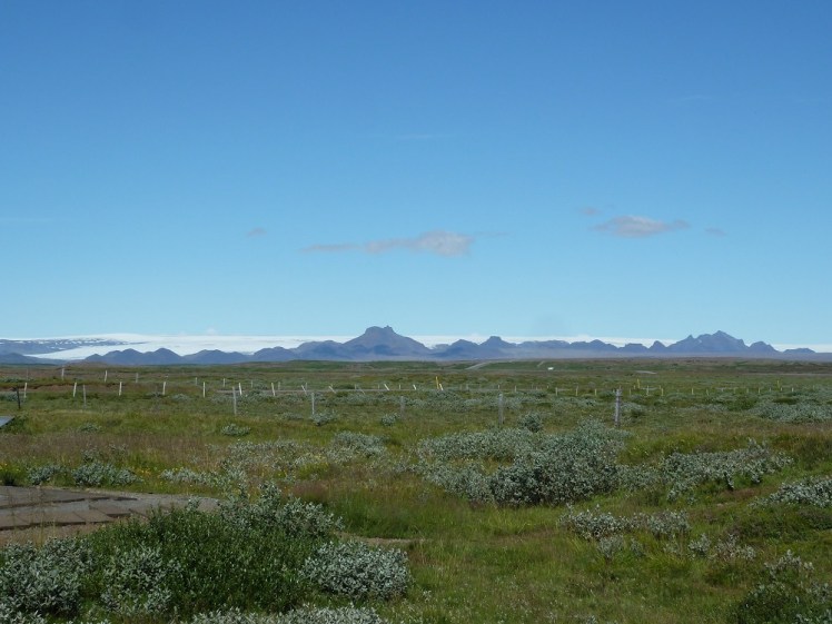 Langjökull gleaming in the distance from Gullfoss