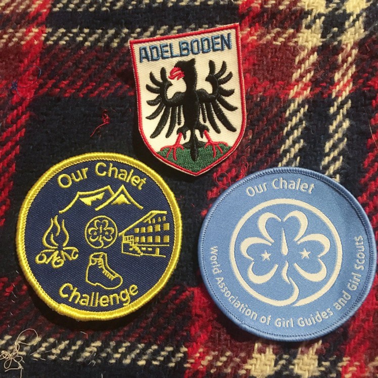 Our Chalet Challenge badge, Our Chalet WAGGGS patch, arms of Adelboden badge
