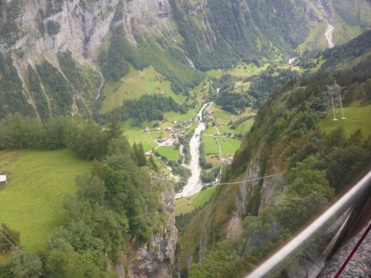 Looking down into the valley from the cable car. There's a river wending its way through the bottom but from here you can see how narrow it is, with steep rock walls on all sides.