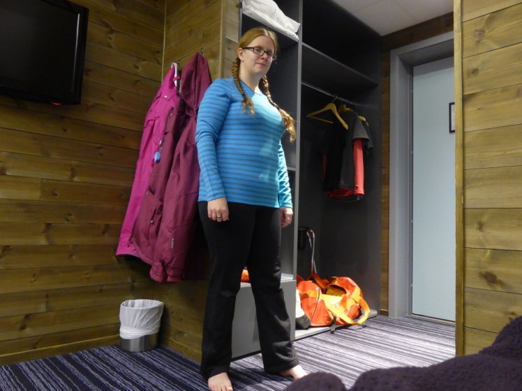 Selfie in my Svalbard hotel room with my clothes