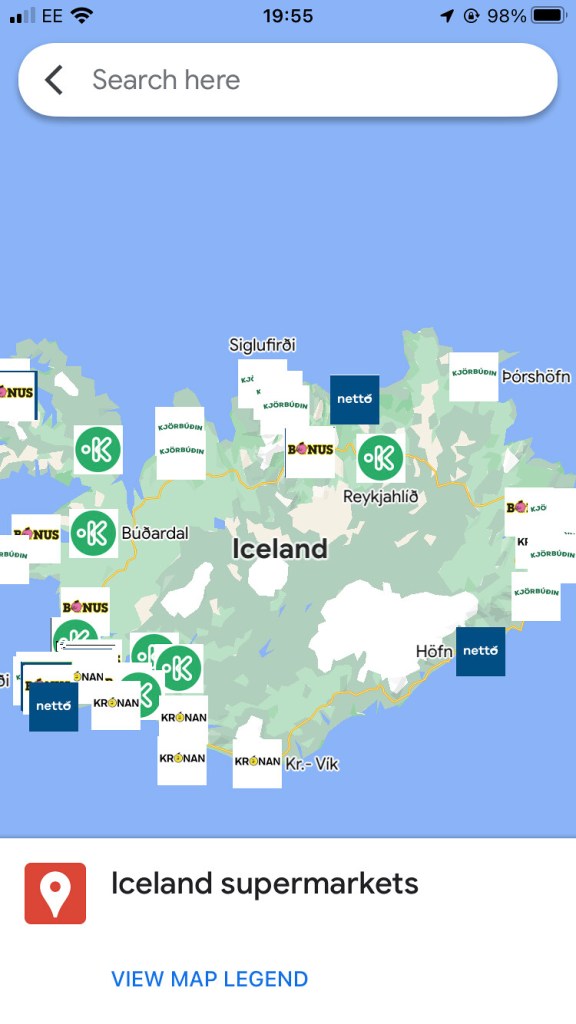 The Iceland supermarket map open in the Google Maps app