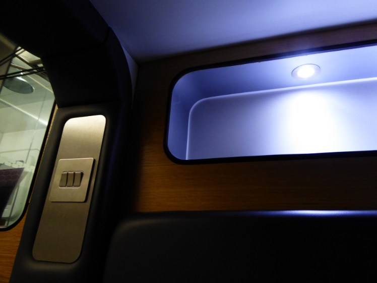 Shelf & lighting in Yotel Gatwick cabin