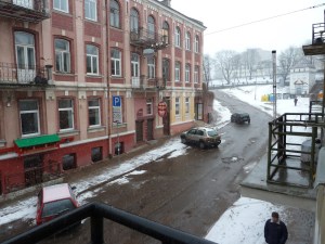 The view from my Vilnius hotel balcony, looking up the snowy street towards the station. It's actually quite pretty but this is the unsalubrious part of the city.