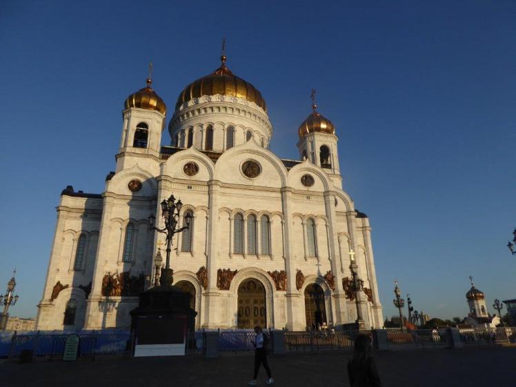 The Cathedral of Christ the Saviour, Moscow, glowing in the sunset