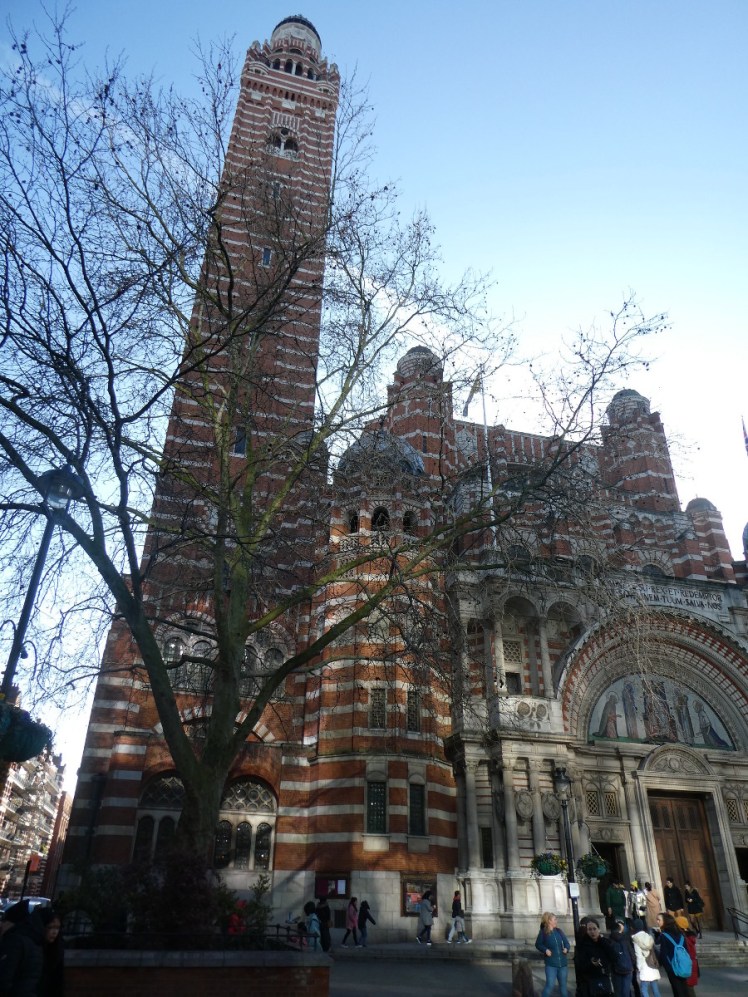 The front and tower of Westminster Cathedral