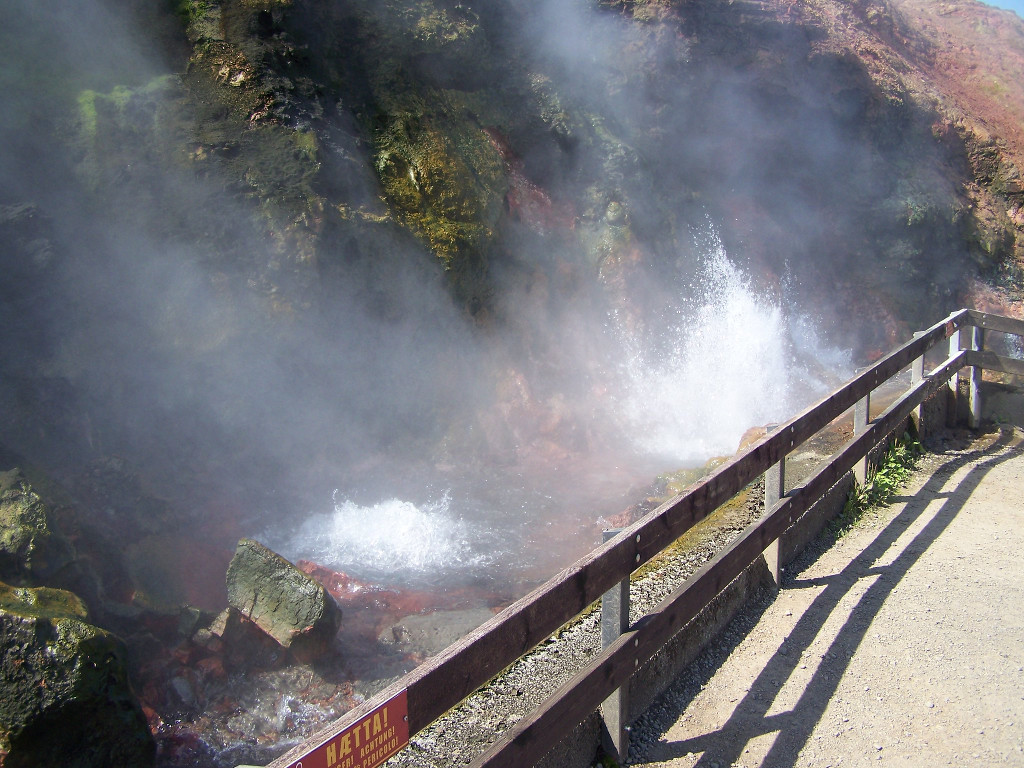 Deildartunguhver, a hot spring in western Iceland. It's big but this picture only shows one bubbling boiling stream of miniature explosions of water