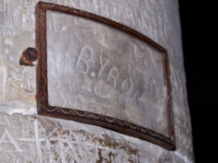 Lord Byron's autograph engraved in the dungeon of Chateau de Chillon