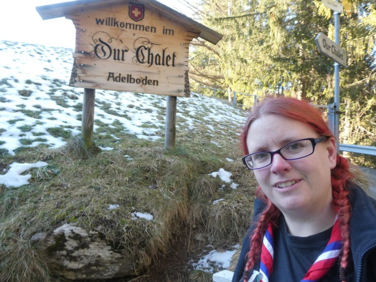 Selfie at the Welcome to Our Chalet sign