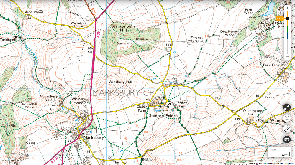 Marksbury and Stantonbury Hill on an OS Map screenshot