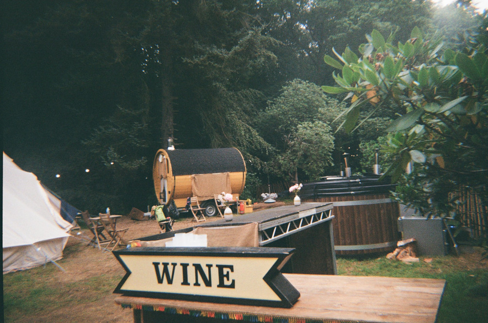 The Sanctuary - an area of hot tubs, saunas and wine in the forest.