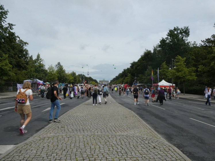 People at Pride down the closed road in the middle of Berlin. It does look quite quiet; I guess it probably got a lot busier in the evening.