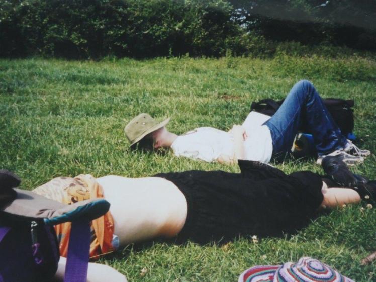 Taking a break in a field