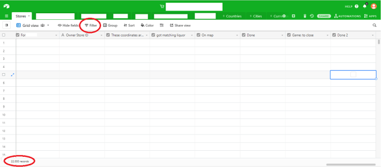 Screenshot from our database at work, showing nothing important