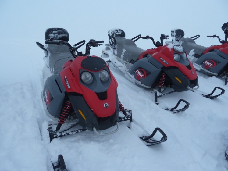 Snowmobiles in the snow