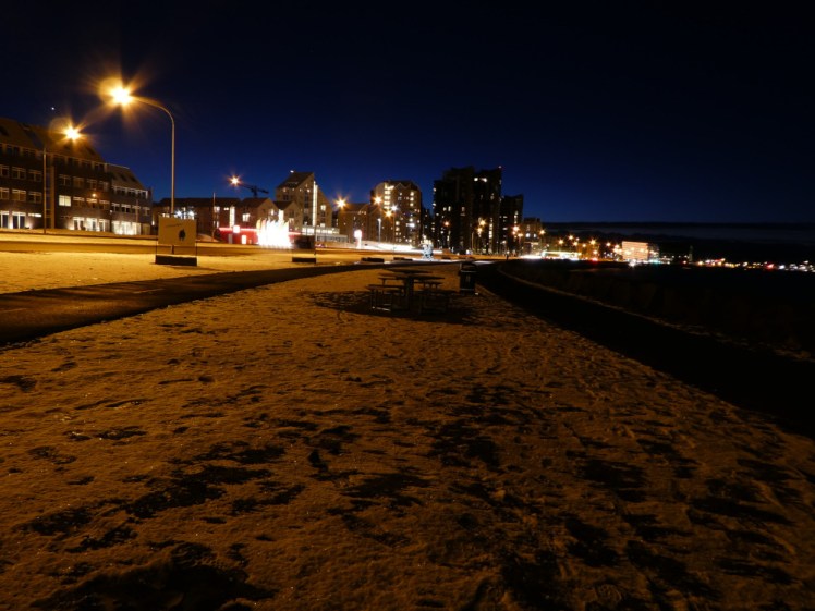 The lights of downtown Reykjavik by night, with no Northern Lights.