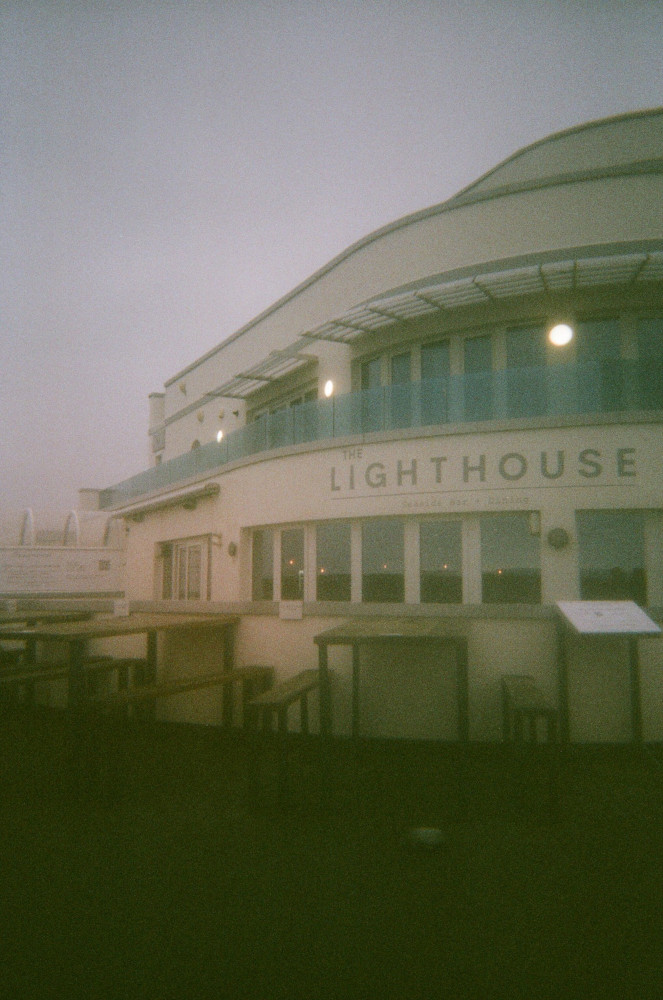 The Lighthouse restaurant, an Art Deco building on the other side of the road from the Spit.