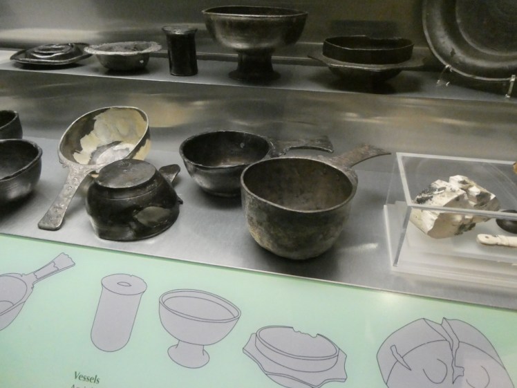 A collection of Roman cups, bowls and pots, either used around the Bath or thrown into the Spring as an offering.