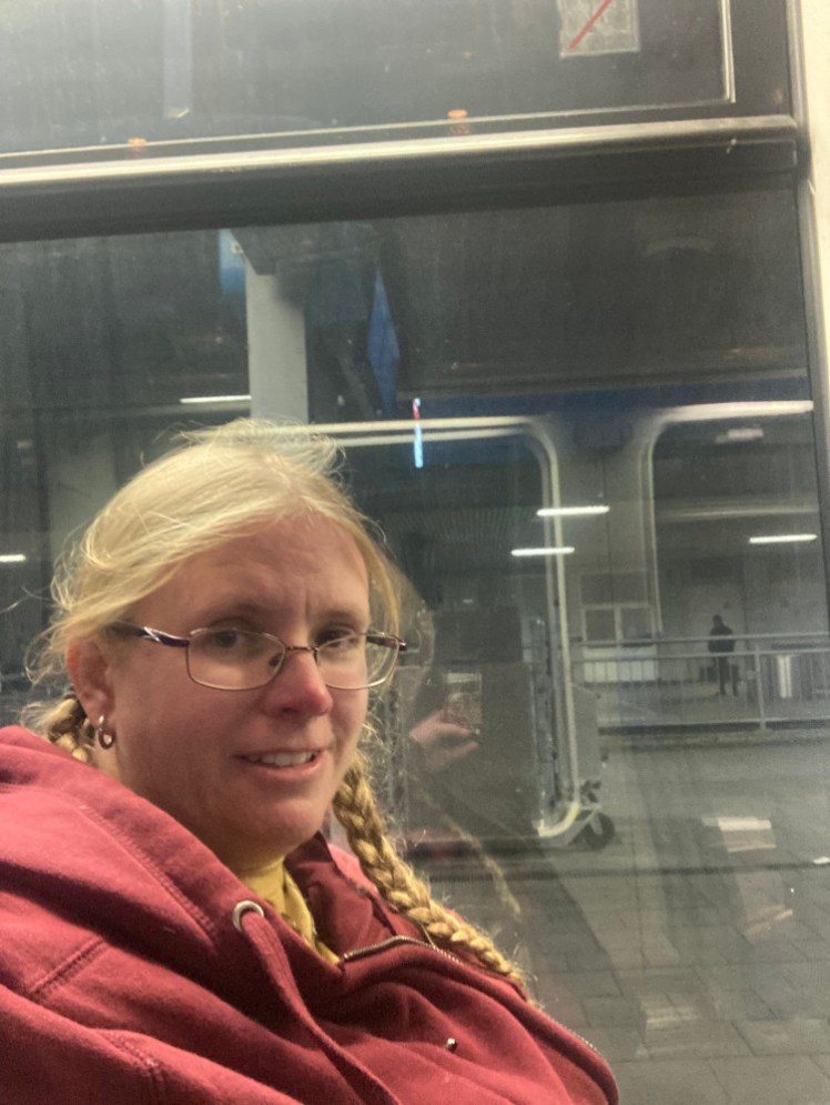 A selfie on the train at Limburg, waiting for it to depart in another 12 minutes.