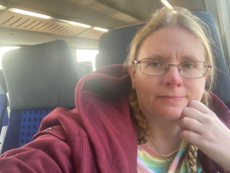 On the train on the way to Bad Kissingen. I don't look particularly amused but I can't remember why.