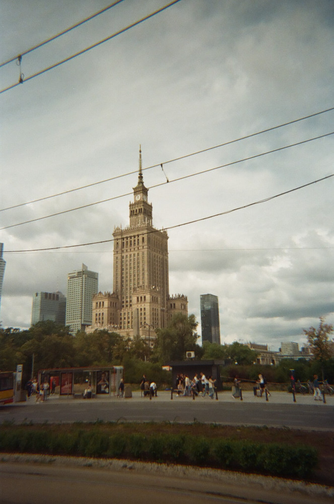 Warsaw's Palace of Culture & Science, a 60s yellow stone Stalinist skyscraper towering over the city.