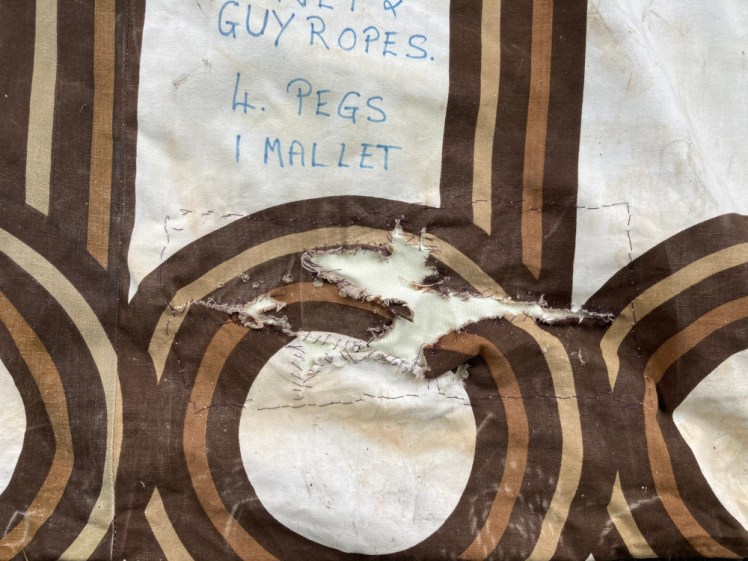 The big jagged torn hole in the archery bag, now patched and sewn up. It's a really ugly repair and it also makes the rip look a lot better than it actually was - when it's full the entire bottom half of the bag is basically hanging open.