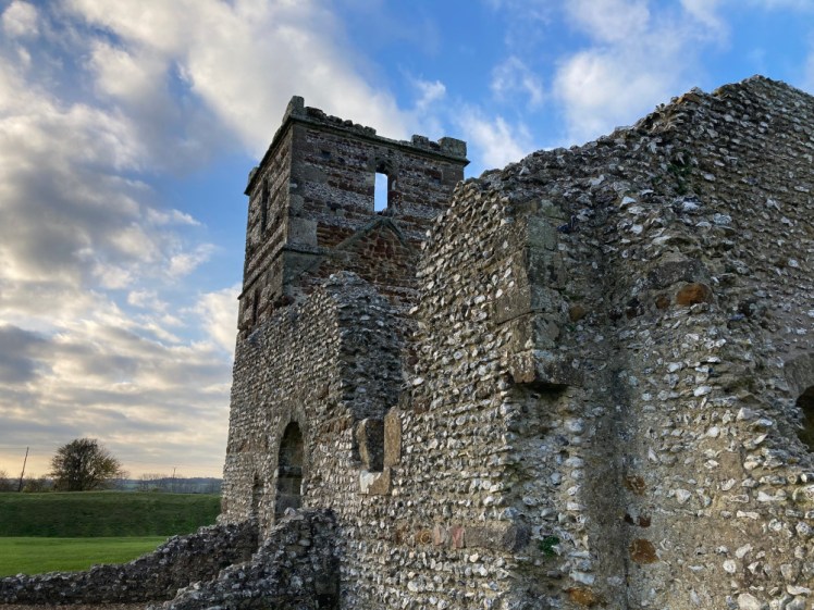 A close-up of the church. From this angle, it's obvious there's no roof on either the church or the tower but everything else looks more or less intact.
