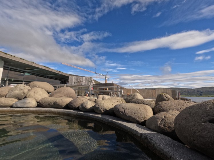 Fontana's natural pool with the crane and the new building works hidden away behind a fence.