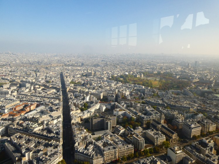 Views across Paris from the Montparnasse Tower. There's a patch of greenery in the middle, which is the Jardin du Luxembourg.