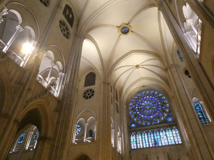 The south transept and rose window and the crossing, all of which is gleaming white and soaring high.