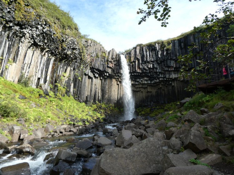 Svartifoss from the platform, slightly zoomed in so that there's nothing to get in the way of the waterfall dominating.