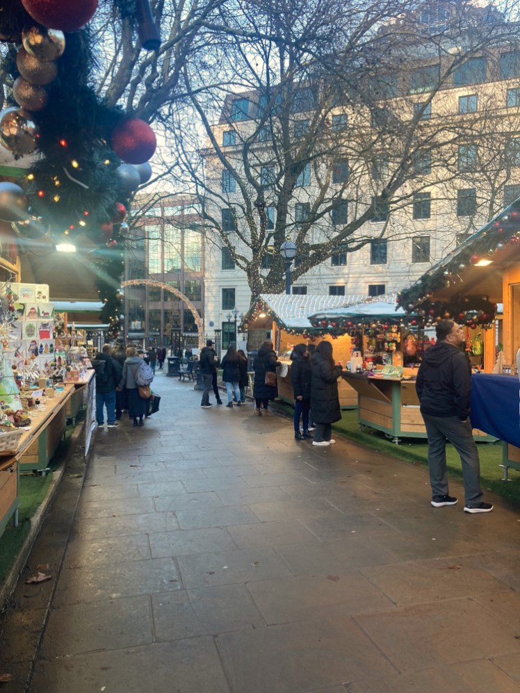 A view down one of the "streets" of mostly hand-crafted wares at the market in the Cathedral Square.
