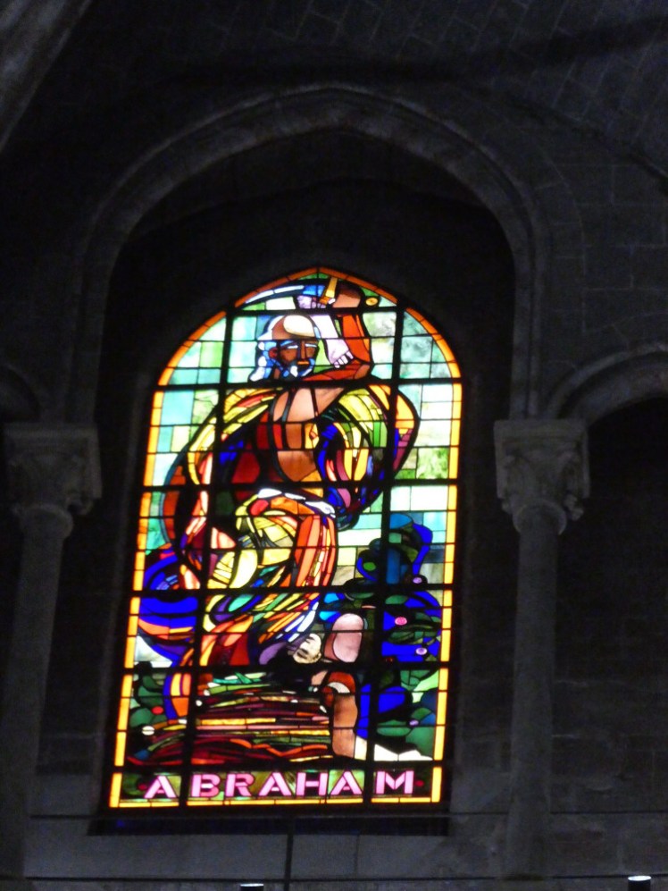 A close-up of the Abraham window, which is of a much more modern style than the others.