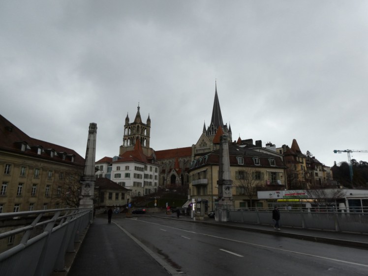 The cathedral as seen from the other end of Bessieres bridge, its Gothic decorative towers rising up above the rest of the city.