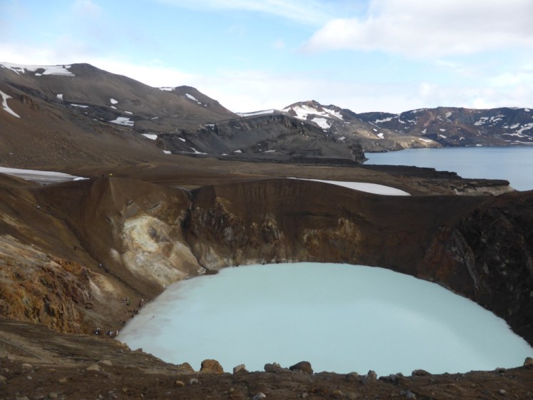 Viti crater. There's a dark streak on the left hand side which is the path down to where you get changed and get in the water. It's very steep.