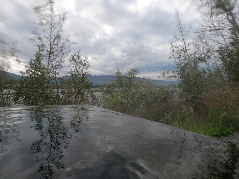 The view over the fjord and Akureyri from a corner of the pool.