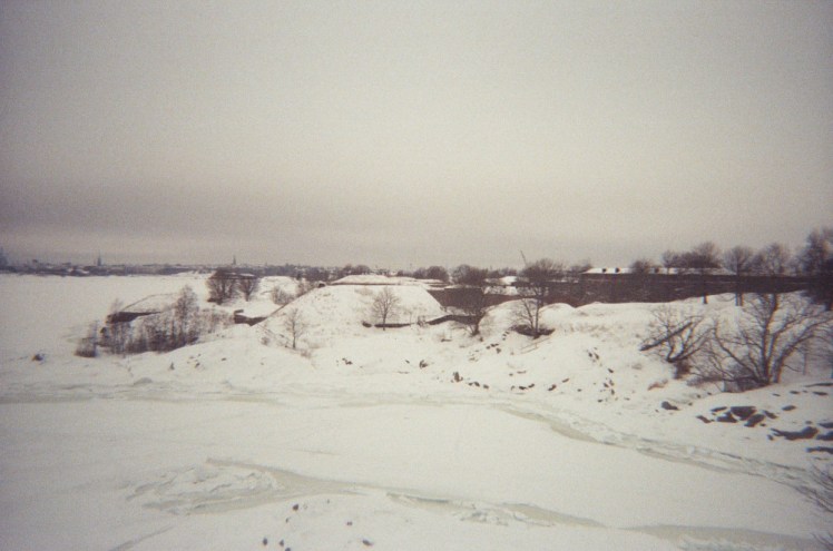 A frozen bay off the side of Suomenlinna that's quite popular for swimming in the summer.