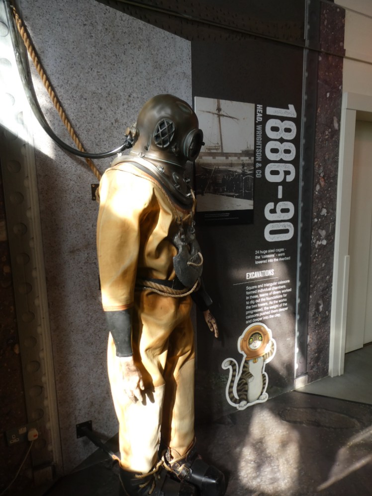 A Victorian diving suit in the exhibition. There's a very heavy brass helmet and very heavy boos. You're very clearly not swimming in this thing.
