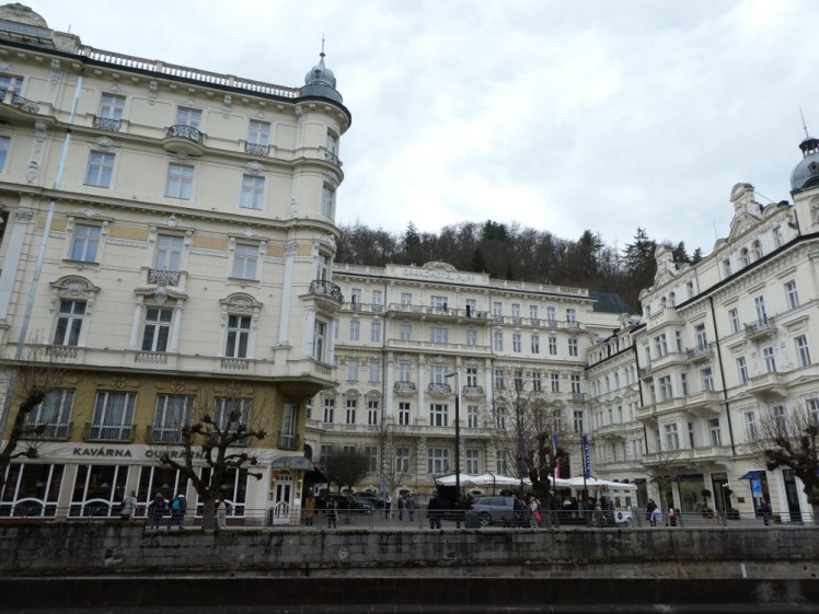 The Grandhotel Pupp, an enormous hotel with two 90-degree bends in it to form a large garden and car park at the front enclosed on both sides. It looks like the sort of hotel where Hollywood royalty would stay.