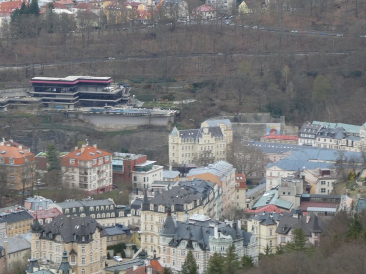 Saunia as seen with my zoom from the top of the Diana viewing tower. It really doesn't look like it's attached to the rest of the town at all from this angle.