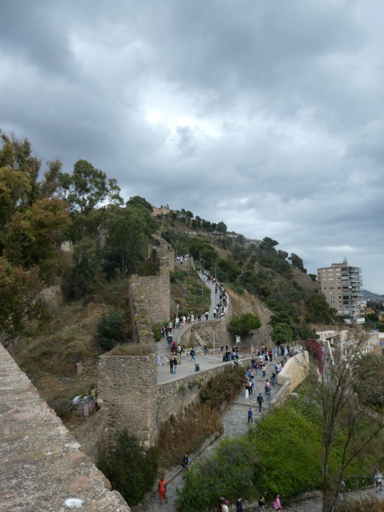 The path winding its way up to the Gibralfaro as seen from the walls of the Alcazaba.