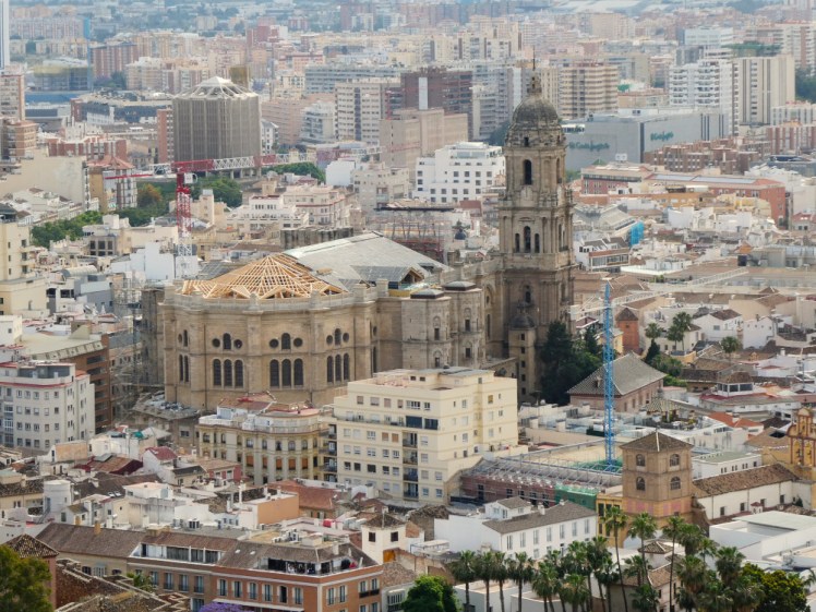 The cathedral as seen from the Alcazaba. From here, you could maybe tell that it's supposed to have two towers.