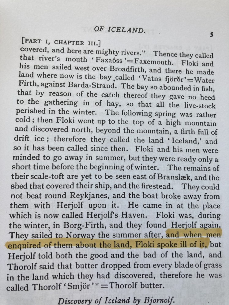 A page from the Book of Settlement telling Raven-Floki's story.